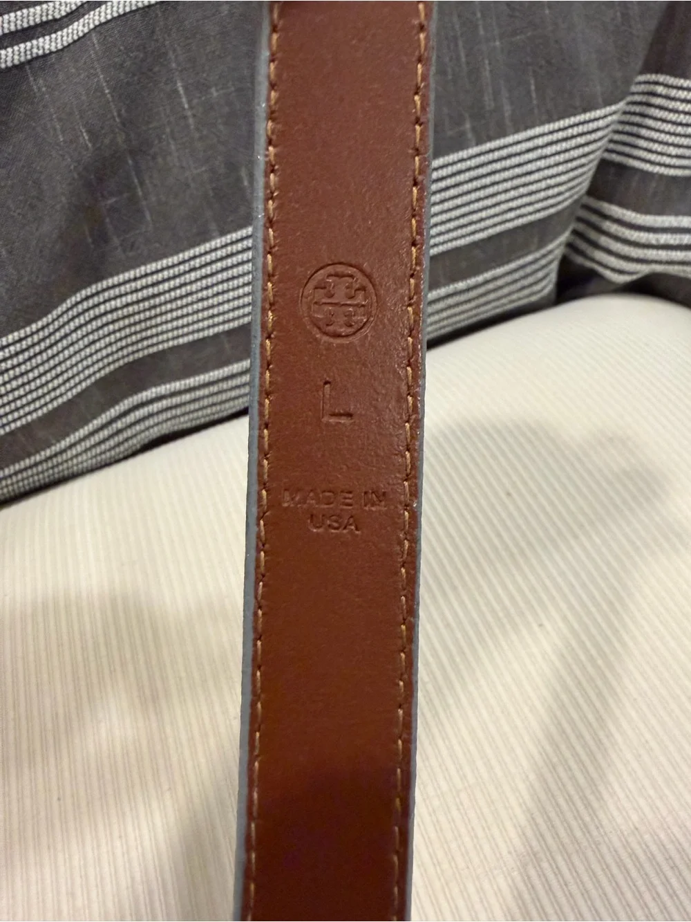 Tory Burch Silver Metallic Leather Logo Buckle Belt